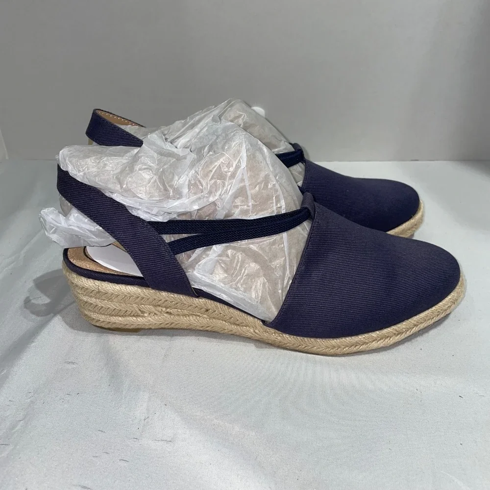 LifeStride Katrina‎ 2 Navy Blue Espadrille Wedge Sandals Womens 10W Wide